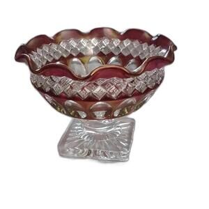 SOLD-Vintage Westmoreland glass ruby clear dish